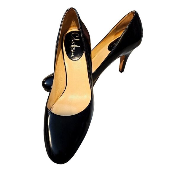 Cole Haan X Nike Air Black Leather Pump Heels Sz 7B Round Toe Slip On Padded - Picture 12 of 12